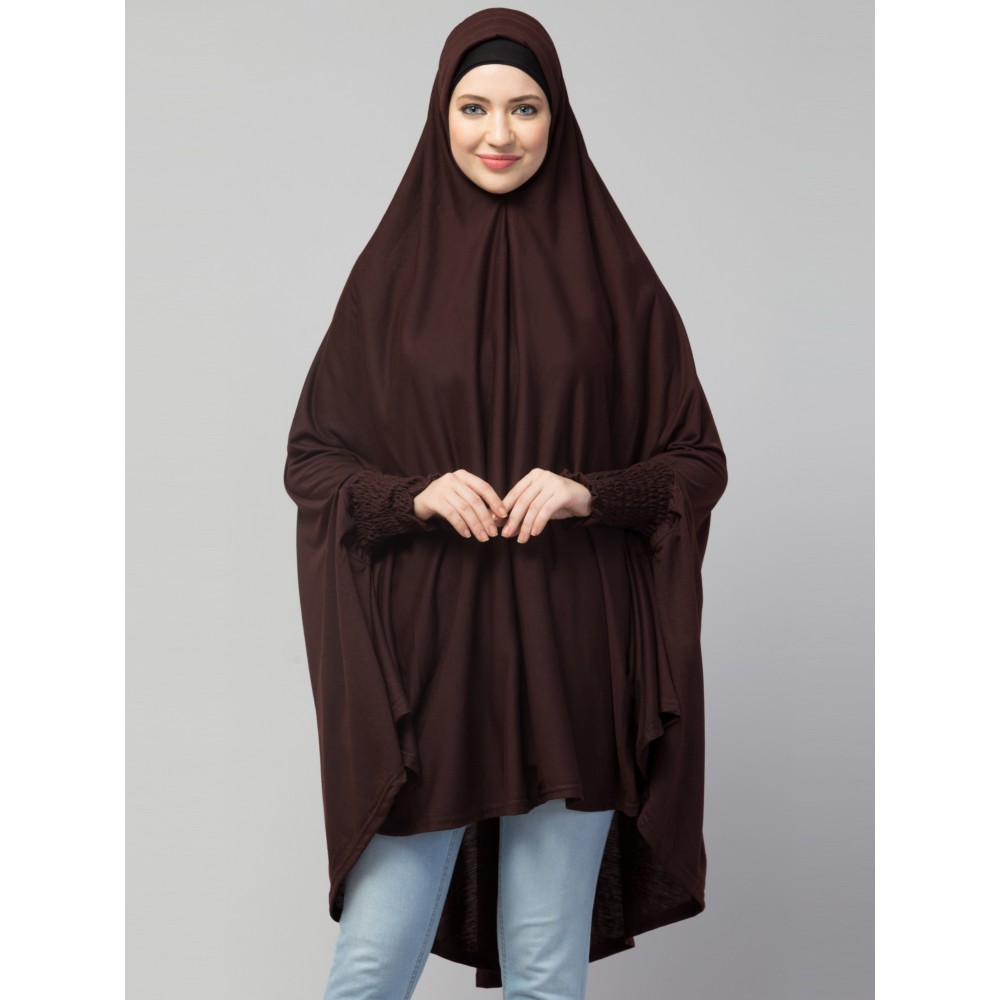 Nazneen stretchable Jersey smoking at  sleeve  Jilbab cum prayer khimar Hijab