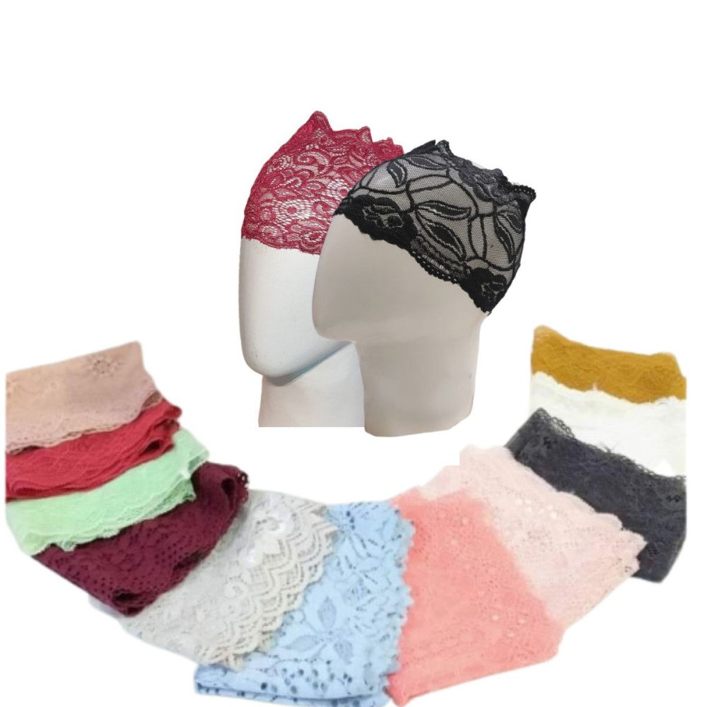 Nazneen Stretchable Floral Net Lace Under Hijab/Scarf Tube Cap (Assorted Colour, Pack of 4)