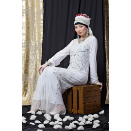 Nazneen Full Hand Embroidered White Wedding Abaya