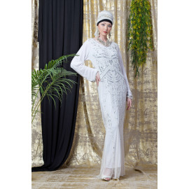 Nazneen Full Hand Embroidered White Wedding Abaya