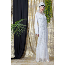 Nazneen Full Hand Embroidered White Wedding Abaya