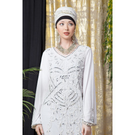 Nazneen Full Hand Embroidered White Wedding Abaya