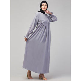 Nazneen Pleats at chest Smoking Sleeve Casual Abaya / Naqab/ Burqa