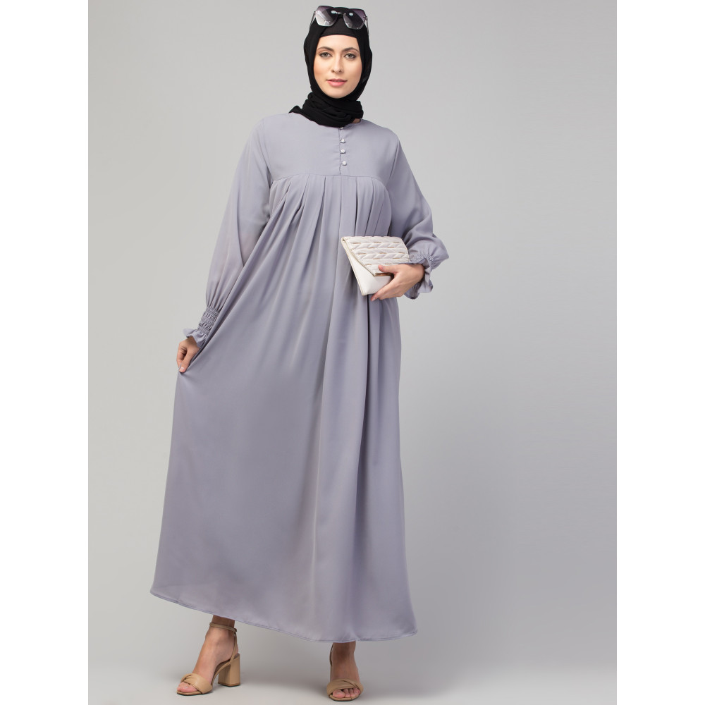 Nazneen Pleats at chest Smoking Sleeve Casual Abaya / Naqab/ Burqa