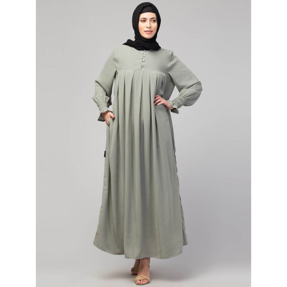 Nazneen Pleats at chest Smoking Sleeve Casual Abaya / Naqab/ Burqa