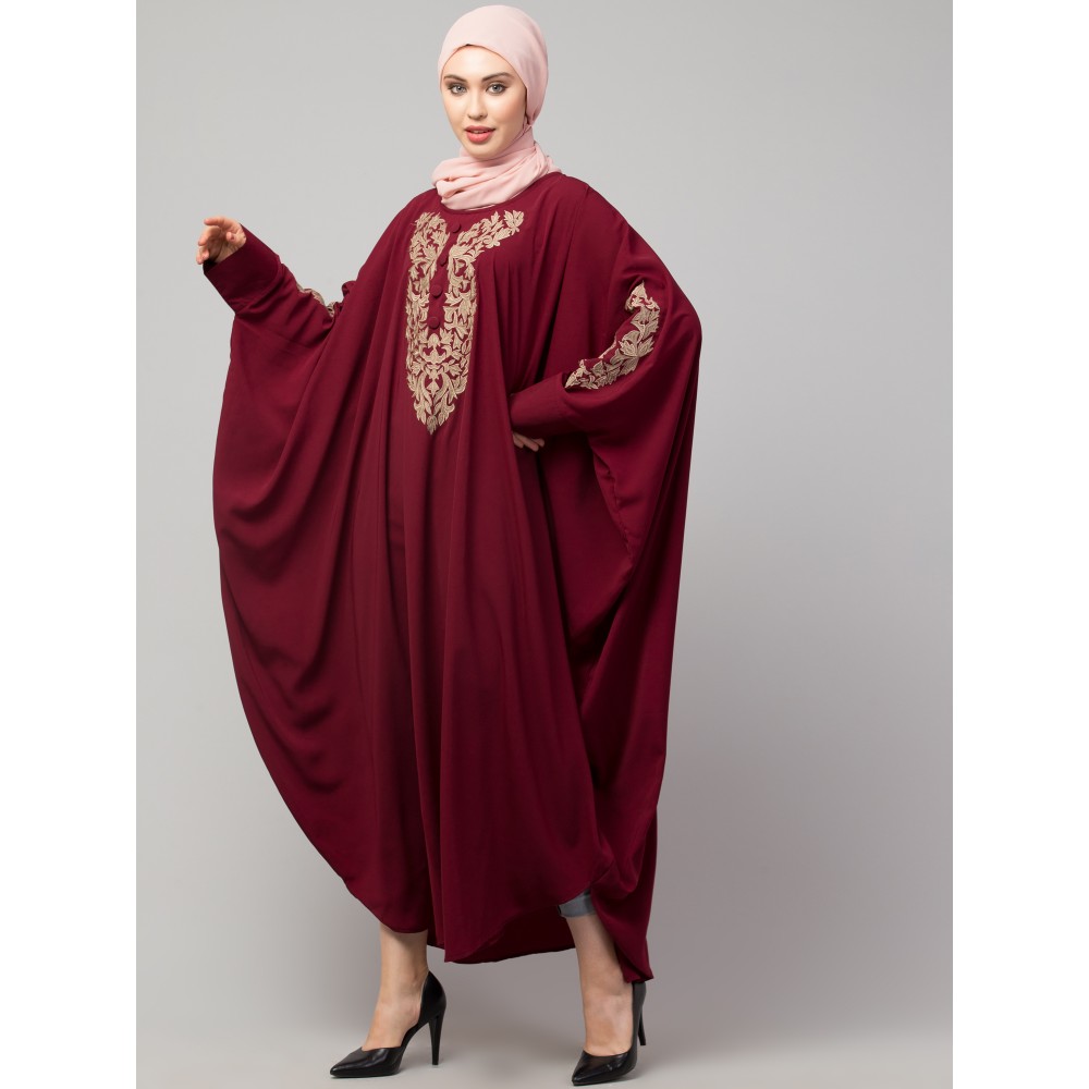 Naznee Neck and Sleeve Embroidery with Cuff free Size  Kaftan