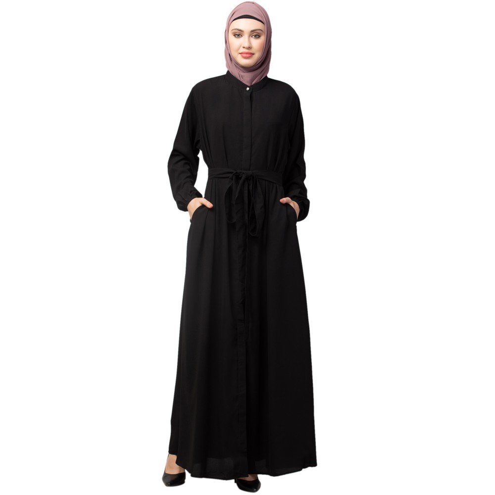Nazneen Front Open with Belt and Elastic at cuff Casual Abaya
