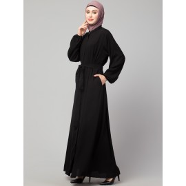 Nazneen Front Open with Belt and Elastic at cuff Casual Abaya