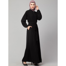 Nazneen Front Open with Belt and Elastic at cuff Casual Abaya