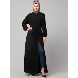 Nazneen Front Open with Belt and Elastic at cuff Casual Abaya