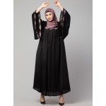 Nazneen Pleats at chest with extra Georgette bell Sleeve Embroidery Abaya