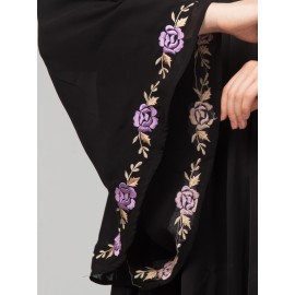 Nazneen Pleats at chest with extra Georgette bell Sleeve Embroidery Abaya