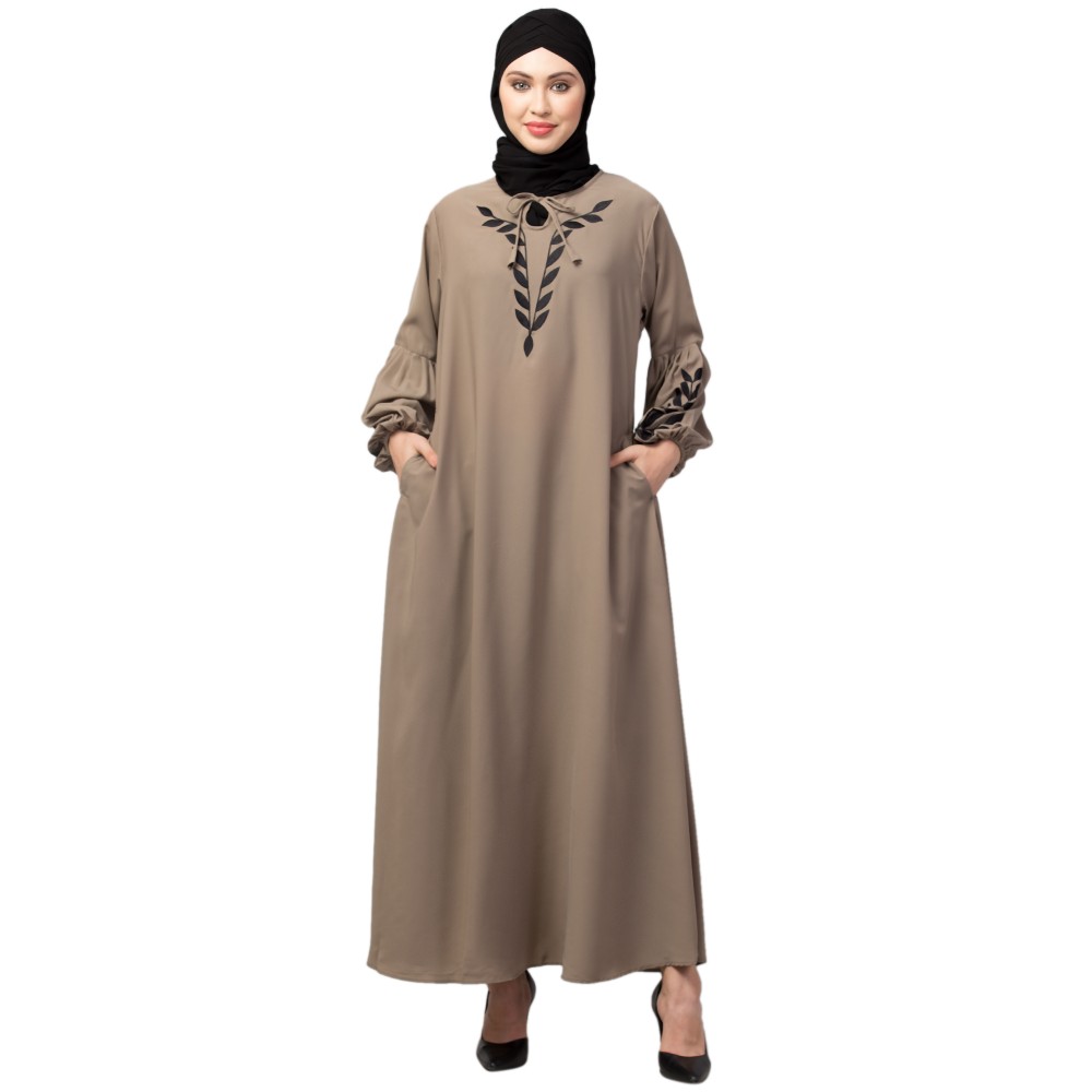 Nazneen Front and Sleeve Resham Embroidery Balloon Sleeve Abaya