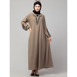 Nazneen Front and Sleeve Resham Embroidery Balloon Sleeve Abaya