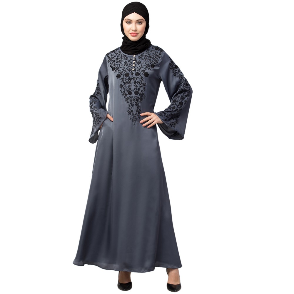 Nazneen Neck and Sleeve Resham Embroidered  A line Party Abaya