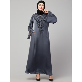 Nazneen Neck and Sleeve Resham Embroidered  A line Party Abaya