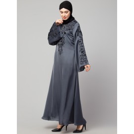 Nazneen Neck and Sleeve Resham Embroidered  A line Party Abaya