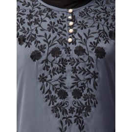 Nazneen Neck and Sleeve Resham Embroidered  A line Party Abaya