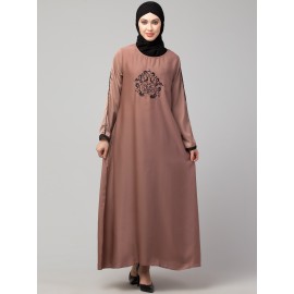 Nazneen embroidery at front contrast piping Casual Abaya