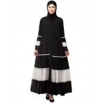 Naneen Contrast pleated at sleeve and Bottom front open Abaya