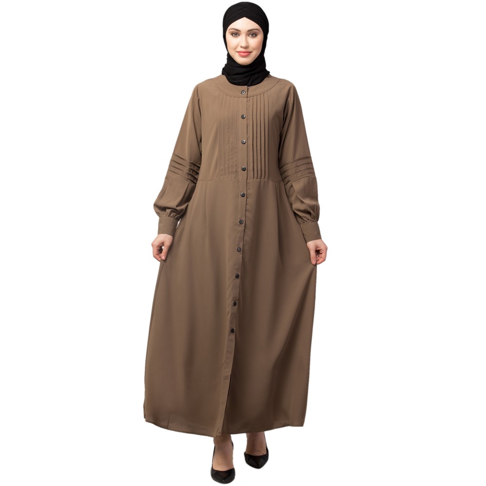 Nazneen Pleats at front and sleeve Front open Casual Abaya
