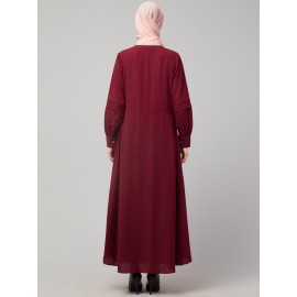 Nazneen Pleats at front and sleeve Front open Casual Abaya