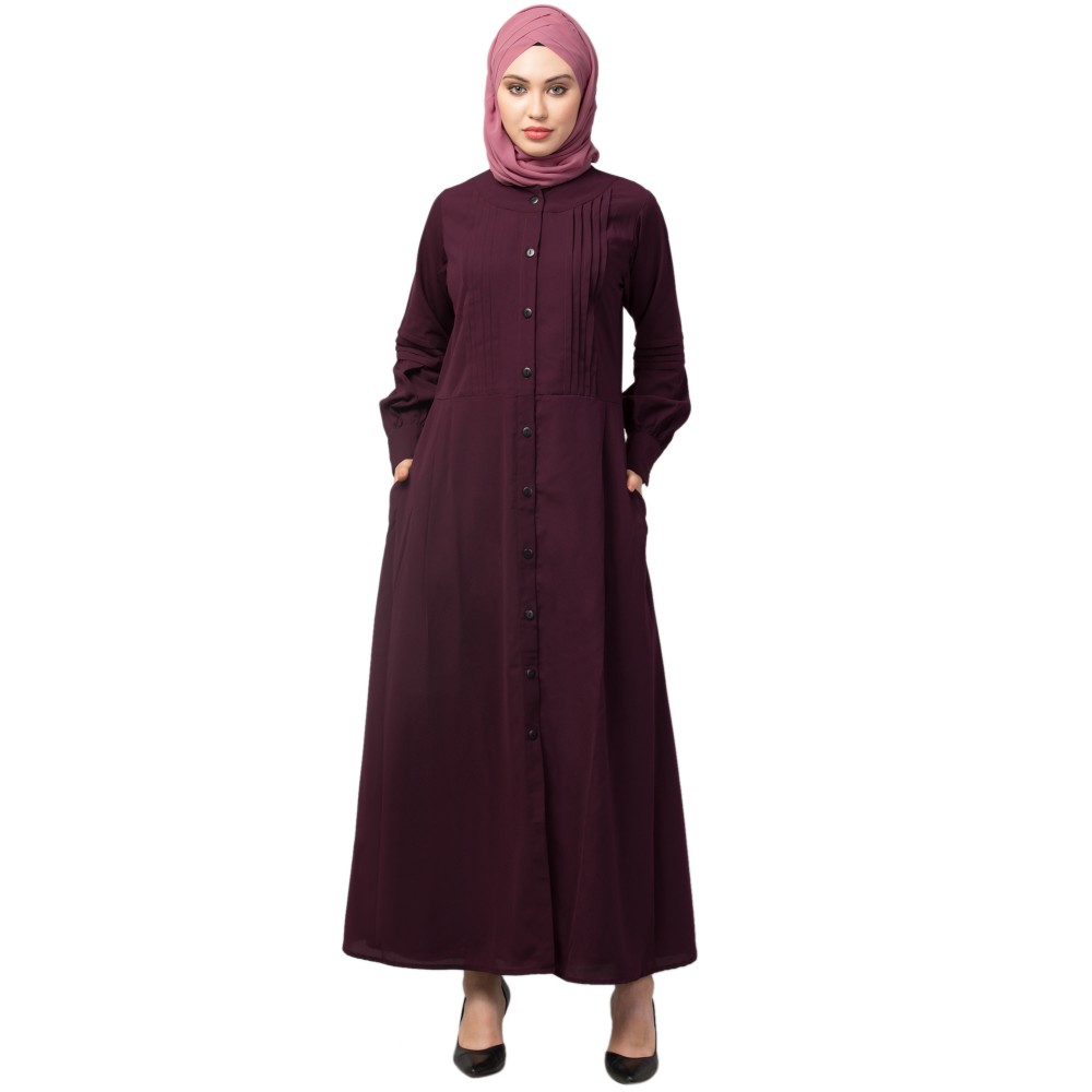 Nazneen Pleats at front and sleeve Front open Casual Abaya