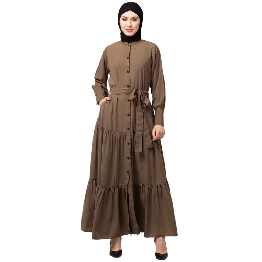 Nazneen Front open gather and frill with belt Casual Abaya