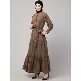 Nazneen Front open gather and frill with belt Casual Abaya