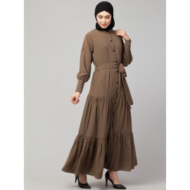 Nazneen Front open gather and frill with belt Casual Abaya