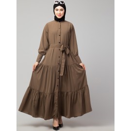 Nazneen Front open gather and frill with belt Casual Abaya
