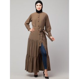 Nazneen Front open gather and frill with belt Casual Abaya