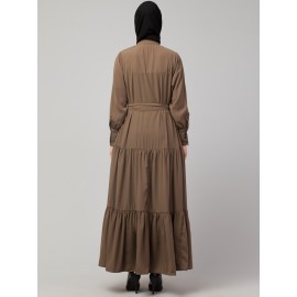 Nazneen Front open gather and frill with belt Casual Abaya