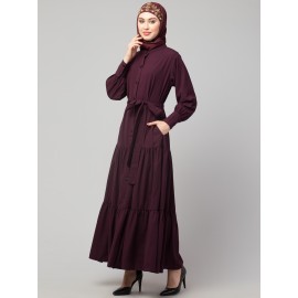 Nazneen Front open gather and frill with belt Casual Abaya