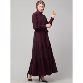 Nazneen Front open gather and frill with belt Casual Abaya