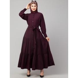 Nazneen Front open gather and frill with belt Casual Abaya