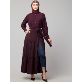 Nazneen Front open gather and frill with belt Casual Abaya