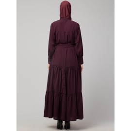 Nazneen Front open gather and frill with belt Casual Abaya