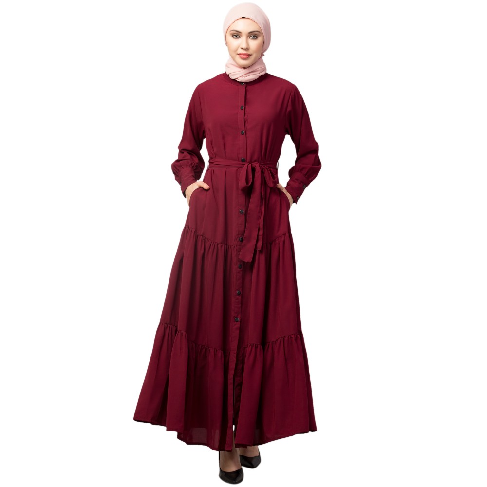 Nazneen Front open gather and frill with belt Casual Abaya