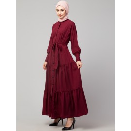 Nazneen Front open gather and frill with belt Casual Abaya