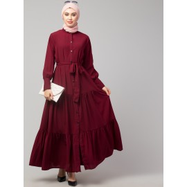Nazneen Front open gather and frill with belt Casual Abaya