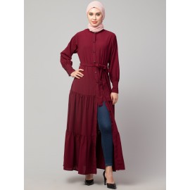 Nazneen Front open gather and frill with belt Casual Abaya