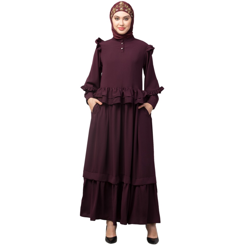 Nazneen Frill at waist shoulder double sleeve flare casual Abaya