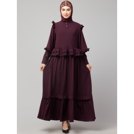 Nazneen Frill at waist shoulder double sleeve flare casual Abaya