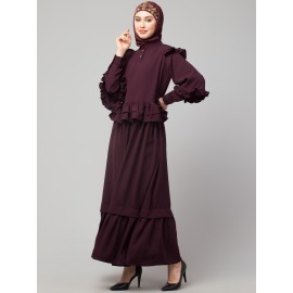 Nazneen Frill at waist shoulder double sleeve flare casual Abaya