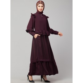 Nazneen Frill at waist shoulder double sleeve flare casual Abaya