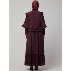 Nazneen Frill at waist shoulder double sleeve flare casual Abaya