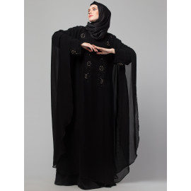 Nazneen double layer stone hand black embroidery party wear butterfly Abaya
