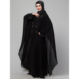 Nazneen double layer stone hand black embroidery party wear butterfly Abaya