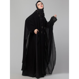 Nazneen double layer stone hand black embroidery party wear butterfly Abaya